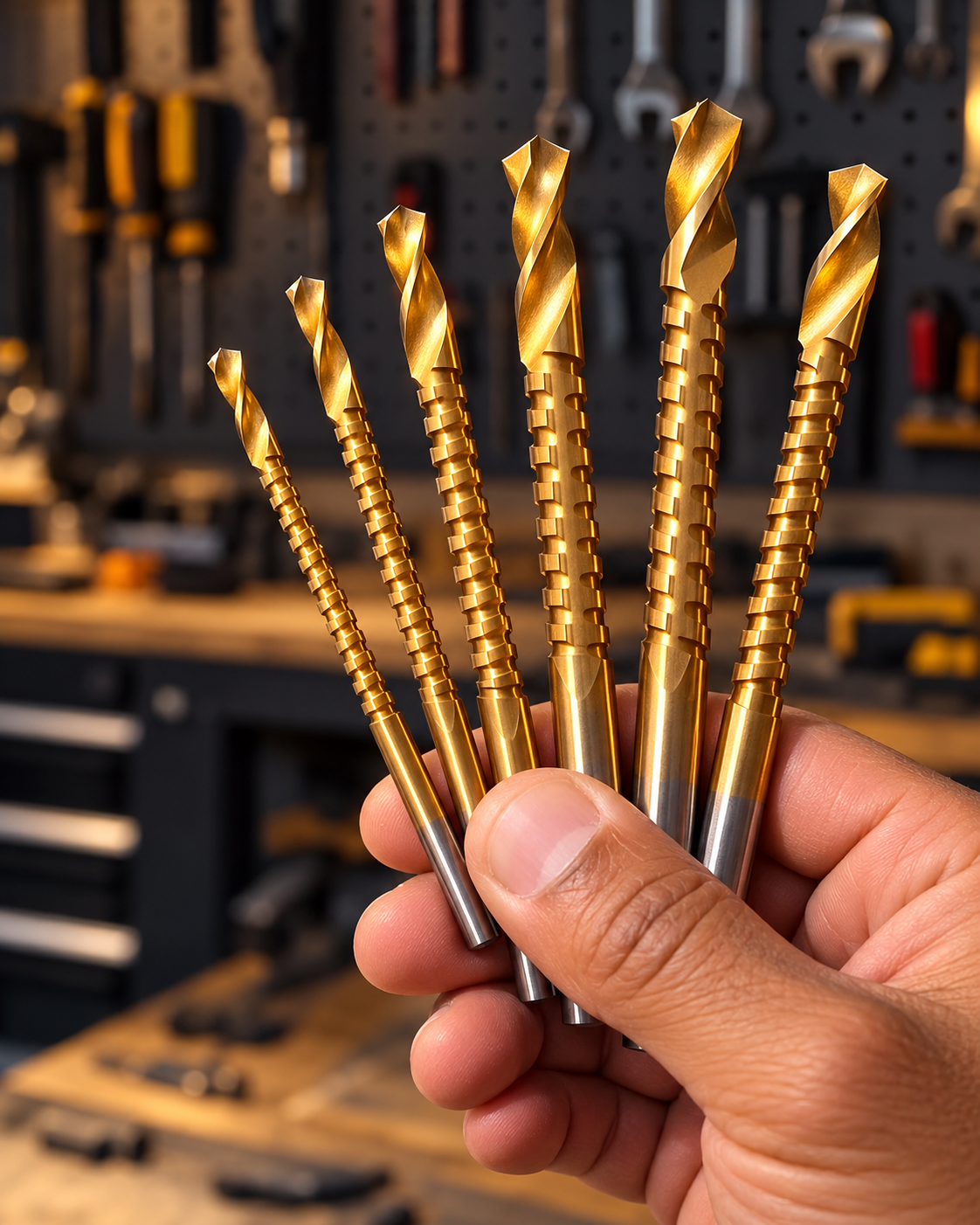 Set de 6 brocas sierra doradas de 3 a 8 mm